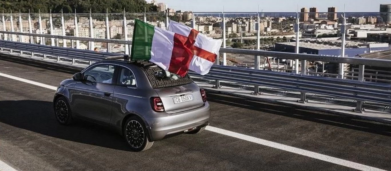 To ηλεκτρικό Fiat 500 εγκαινιάζει τη νέα γέφυρα San Giorgio στη Γένοβα